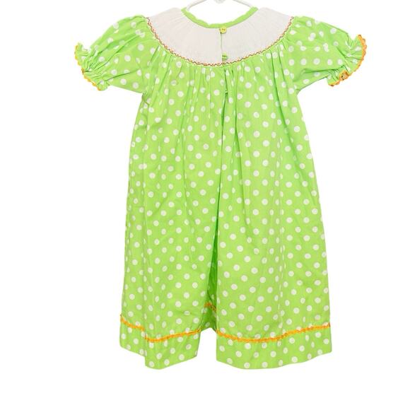 Dibble Dabble Girls 24 Month Boutique Smocked Green Pumpkin Dress Fall - Picture 6 of 7